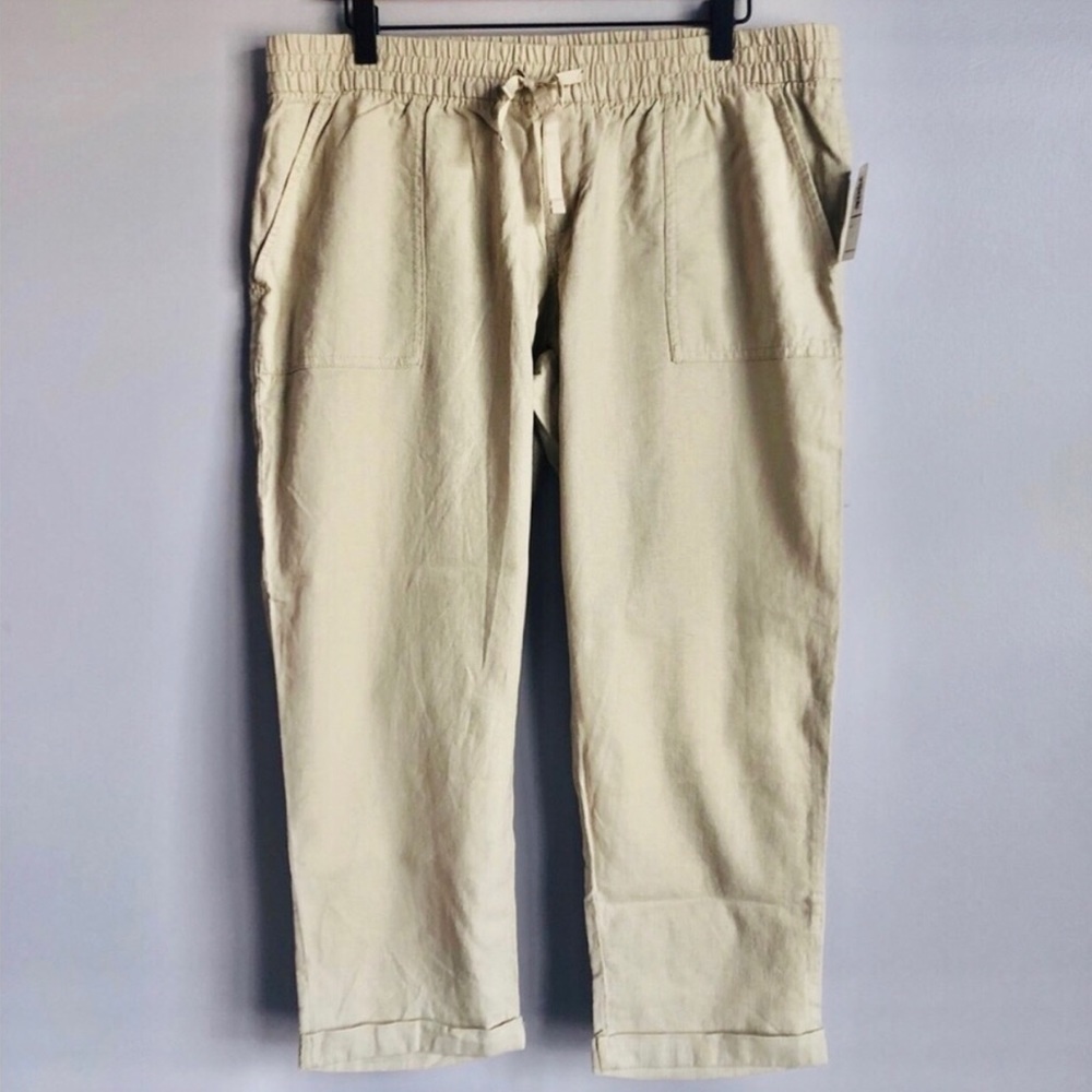 New Old Navy Linen Cropped Khaki Beige Pants